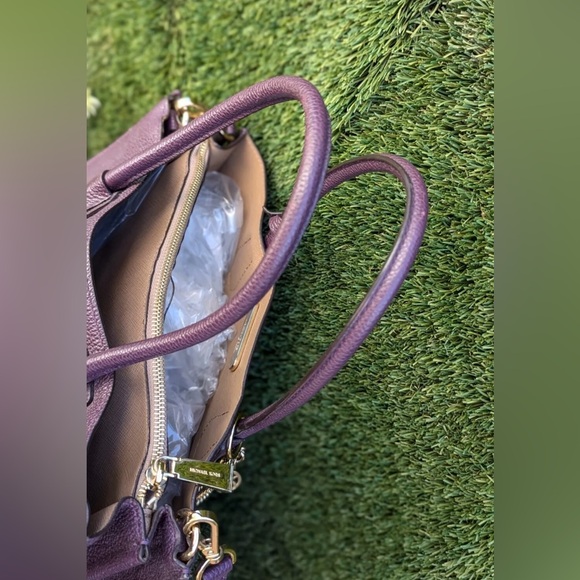 Michael Kors Studio Mercer LEATHER Accordion Tote Purple Satchel PURSE+Wallet - Picture 5 of 13